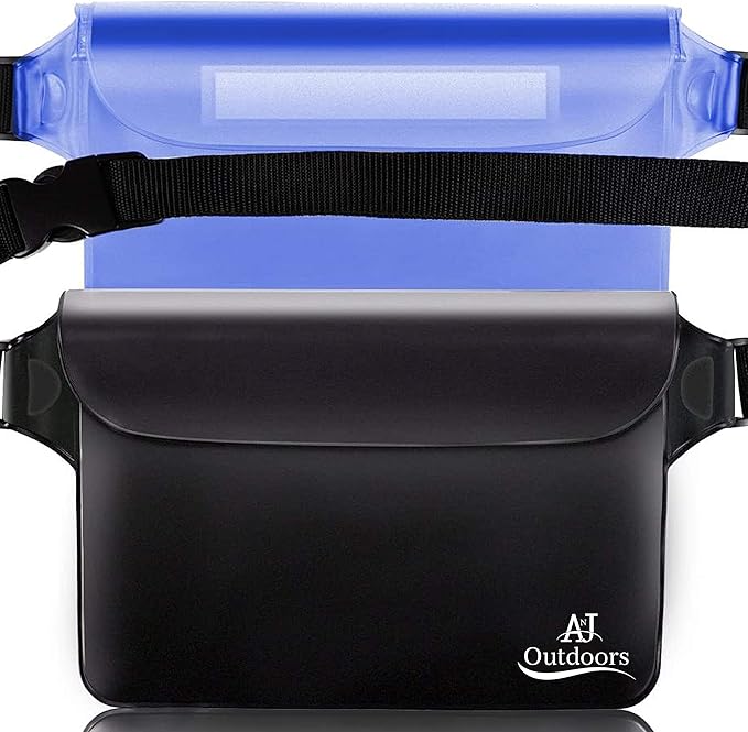ANJ Outdoors 2PK Most Durable Waterproof Pouch/Waterproof Fanny Packs for Women and Men | 3-Zipper Beach Bags Sandproof | Phone Case With Waist Strap for Swimming