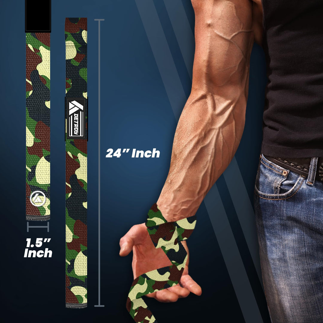 Detroy® Lifting Wrist Straps for Weightlifting, Deadlifts, Bodybuilding, Powerlifting, Gym Strength Training Workouts - Padded Neoprene with 24 inch Webbing Cotton with Silicone Grip for Men & Women (Camo)