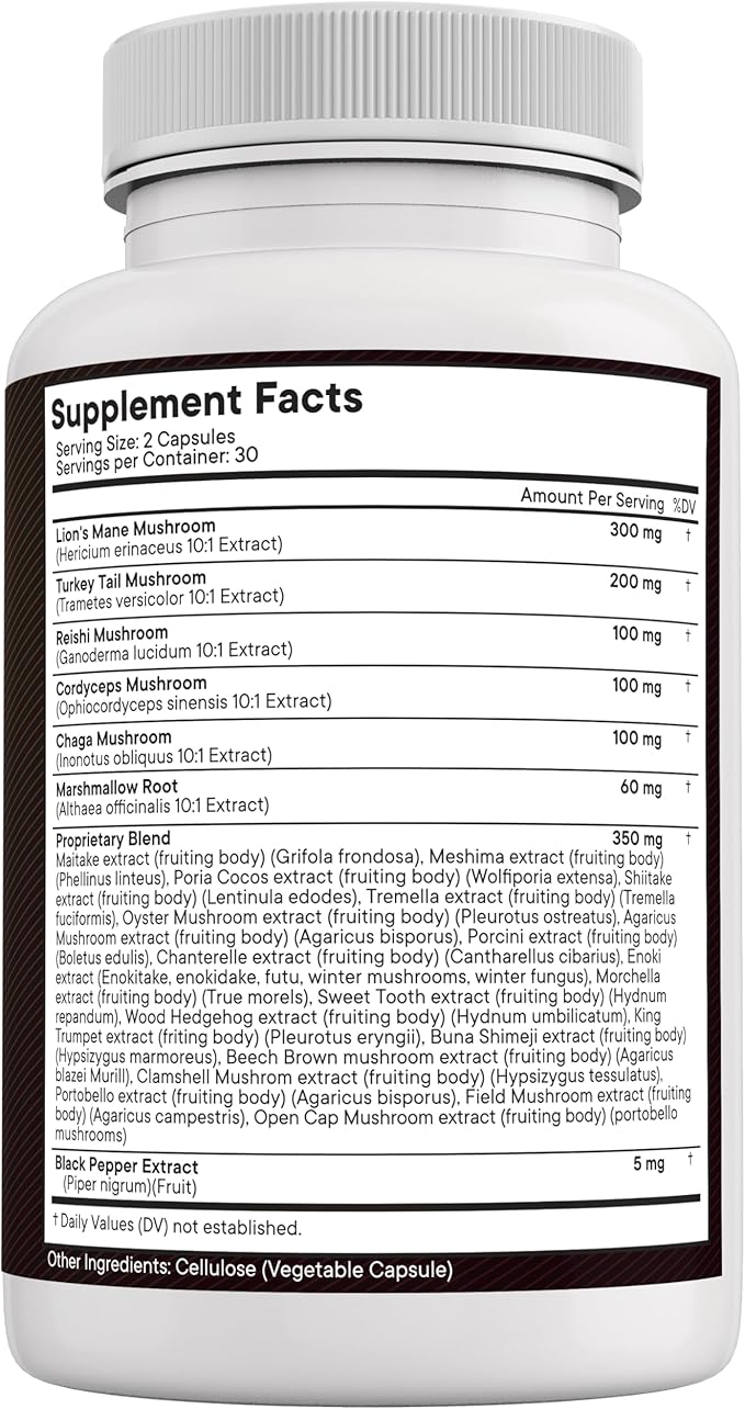 NEW AGE Lions Mane Mushroom Supplement with Turkey Tail Reishi Cordyceps Chaga with Marshmallow Root - 120 Count