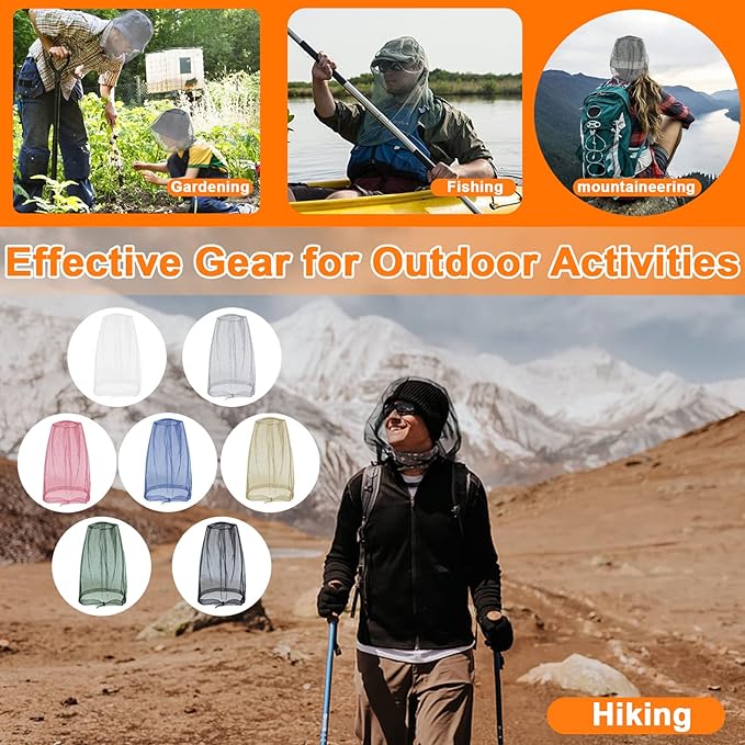 Benvo Mosquito Head Net Mesh, Face Neck Fly Netting Hood from Bugs Gnats Noseeums Screen Net for Any Outdoor Lover- with Carry Bags Fits Most Sizes of Hats Caps (2pcs, Black, Updated Big Net)