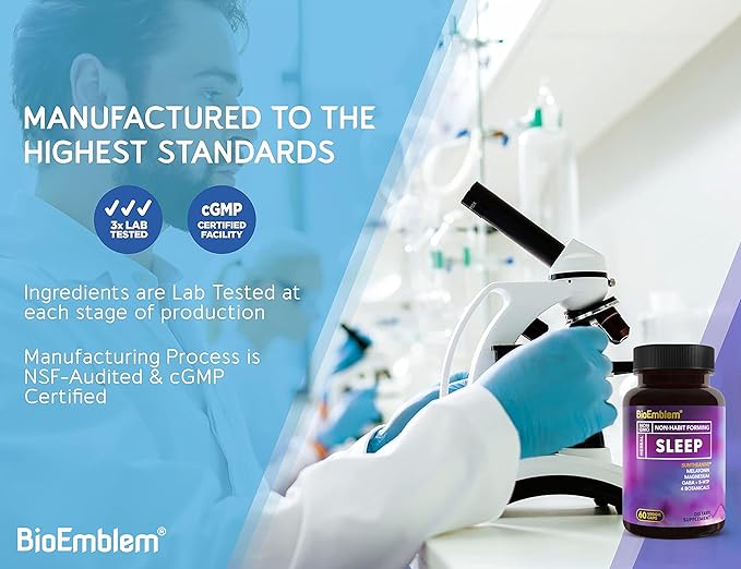 BioEmblem Natural Sleep Aid for Adults with Melatonin, Valerian Root, Suntheanine & More | Healthy Sleep Supplement | Herbal Sleeping Pills | 60 Capsules, 5 Pack