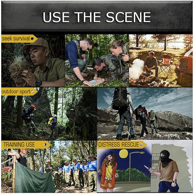 7 in 1 Multi-Function Compass, Outdoor Survival Safety Whistle Compass Thermometer LED Mirror Magnifying Glass Multitool for Camping, Hiking, Hunting, Fishing and Adventure