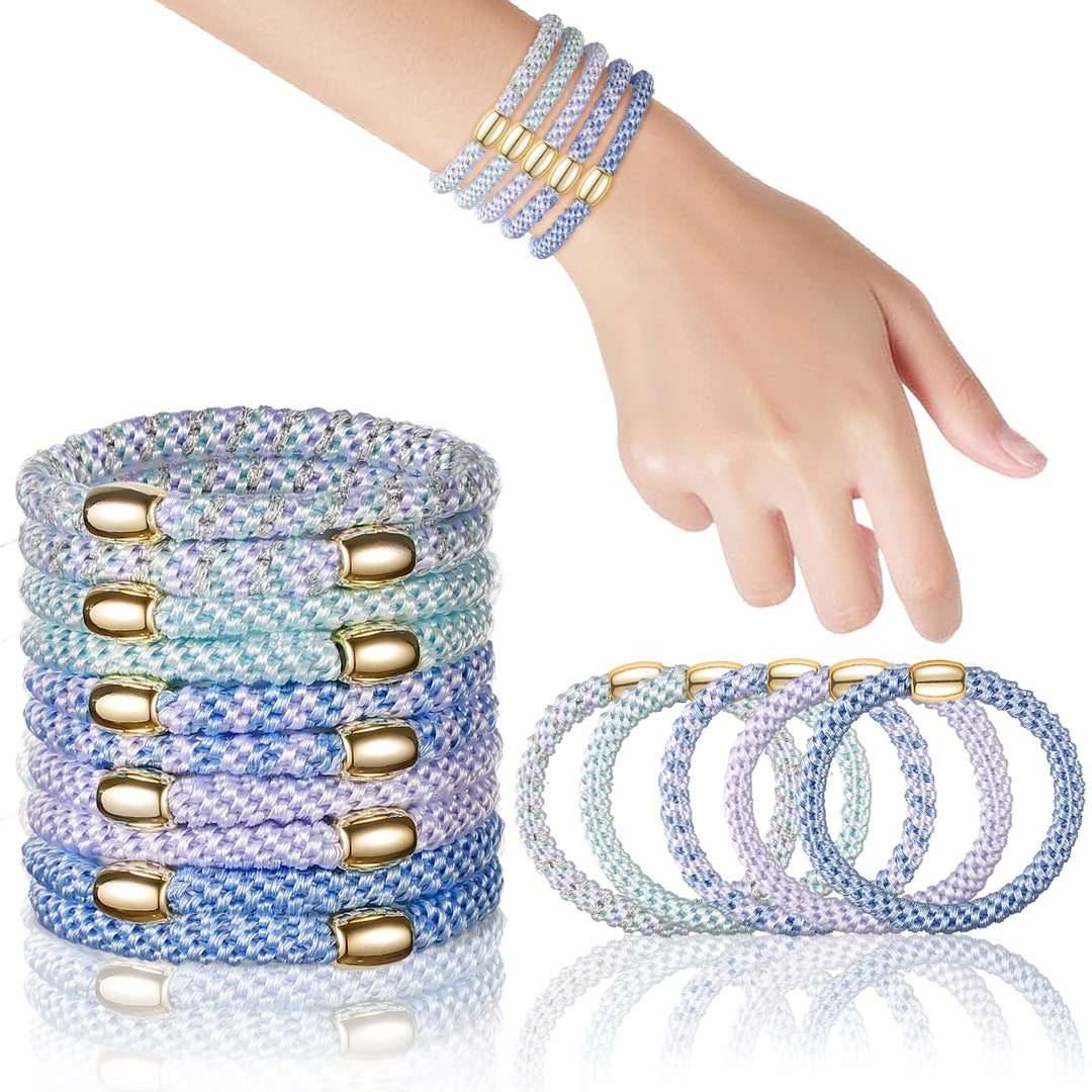 FORENEE Hair Ties No Damage - 10PCS Ponytail Holders - Elastic Hair Ties for Thick Hair - Braided Hair Bands for Women Girls's Hair - Blue Sky