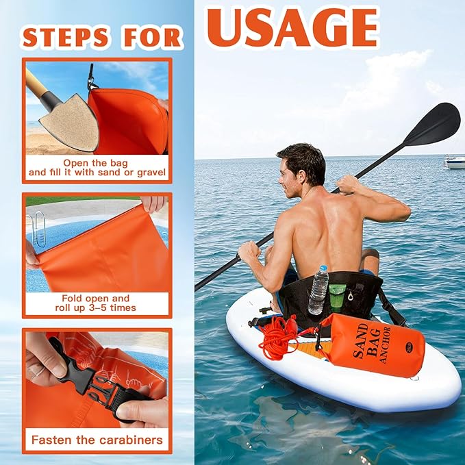 25LB Sand Anchor Bags, Waterproof Dry Bags, 2-in-1 Jet Ski Anchor Bag Kit with Adjustable Buoy for Small Boat Jetski Power Watercrafts Canoes and Kayaks
