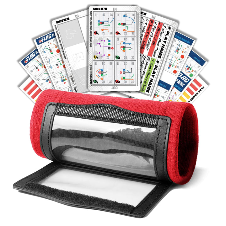 1NMORE Football Wristbands with Playbook System,Wrist Coach for Youth,Softball Wristbands with Tactics Stickers & Cards Red