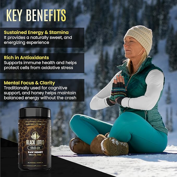 Black Lotus Pure Shilajit Resin Raw Honey Liquid Tincture, 150ml, 100% Pure Natural Shilajit for Men & Women, Amino Acids, 175mg Fulvic Acid, 85 Ionic Trace Minerals, For Immune Support, Focus, Energy