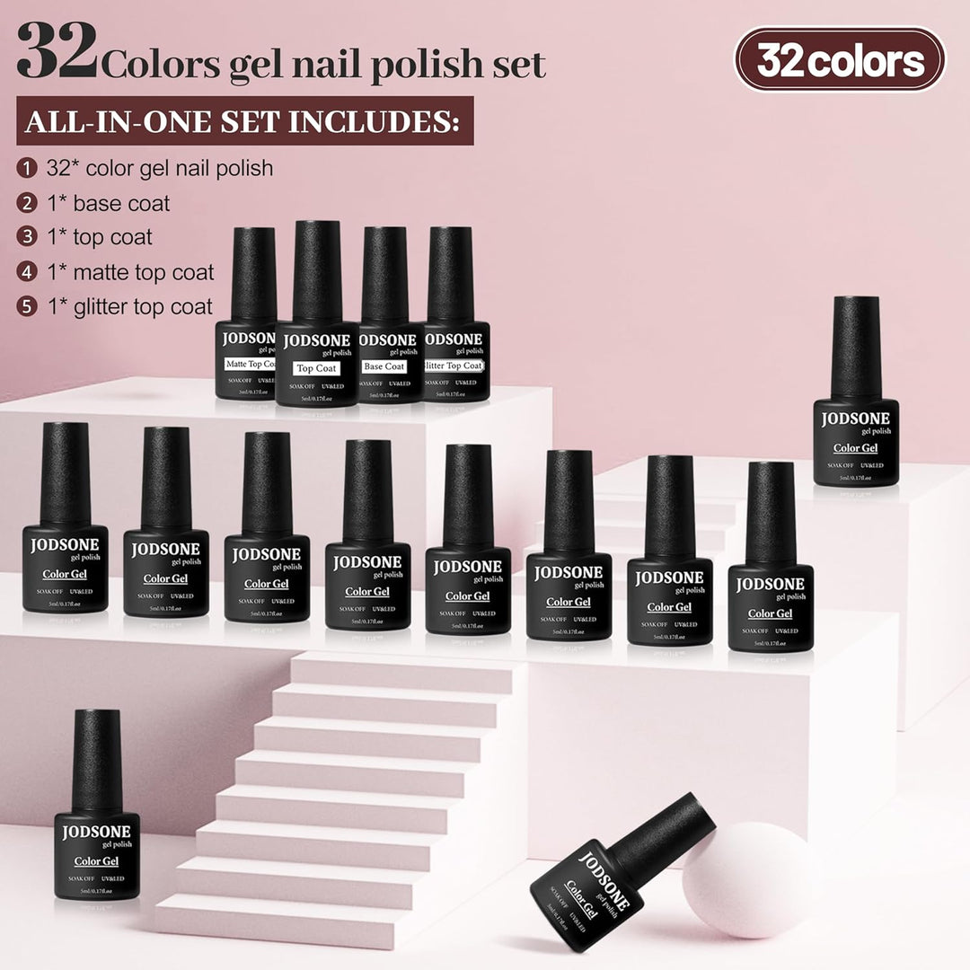 32+4 Pcs Gel Nail Polish Kit | Glitter Soak Off Gel for DIY Manicure