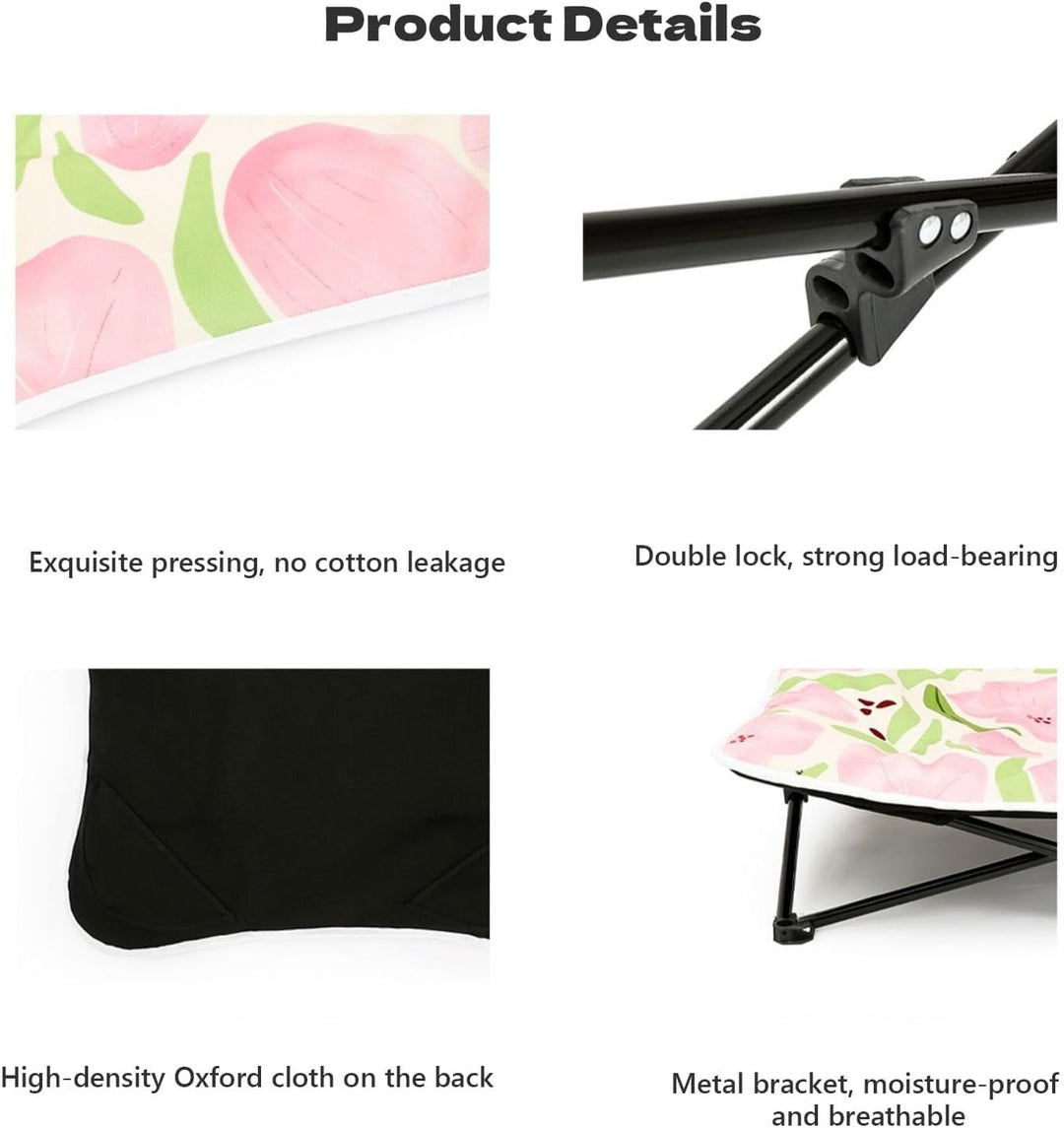 Portable Raised Pet Cot Outdoor Elevated Dog Bed Folding Cat Pet Bed with Padded Filling for Indoor, Traveling, Camping(Pink,65x65x25cm)