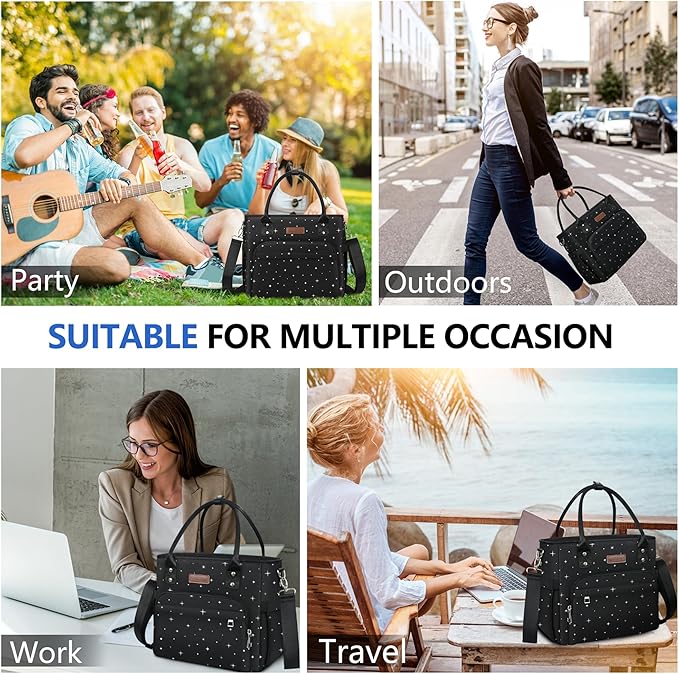 MIYCOO Lunch Bag Lunch Box Women - Leakproof Insulated Lunch Cooler Bag for Women - Large Lunch Tote Bags Adults, Black Starry Sky