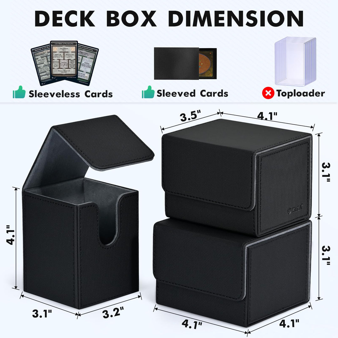 ZLCA Card Deck Box for Trading Cards, MTG YuGiOh Deck Case Holds 100+ Single Sleeved Cards, PU Leather Magnetic Card Storage Box Fits for TCG CCG Magic Game Cards (Black& Green)