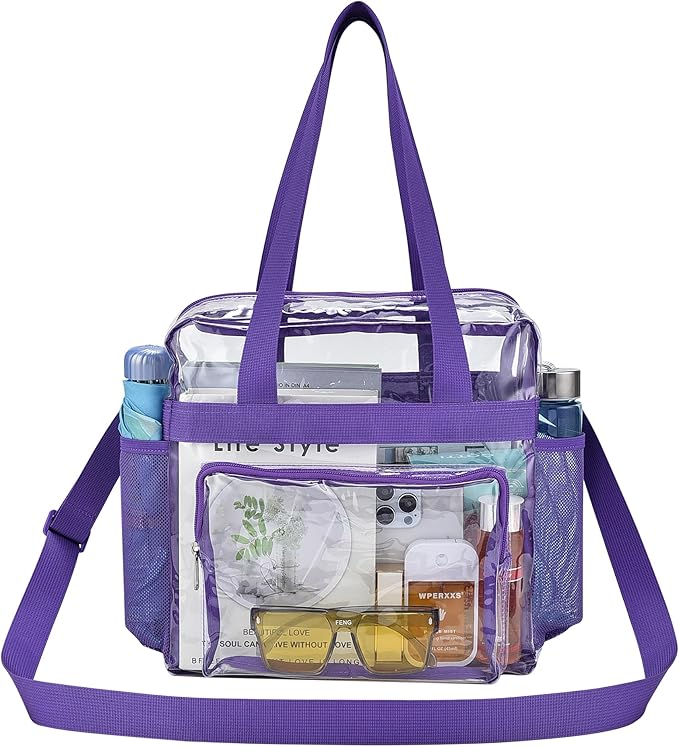 USPECLARE Clear Tote Stadium Approved, Security Travel & Gym Clear Bag for Work Sports Games Concerts