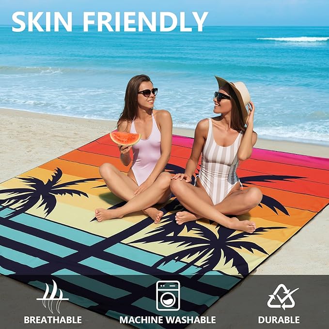 Beach Blanket Waterproof Sandproof Beach Mat 79”x 83” for 1-4 Adults Quick Drying Durable Outdoor Picnic Mat for Beach Festival Travel Camping Hiking (Sunset COCOTREE, 79"×83"(4 Person))