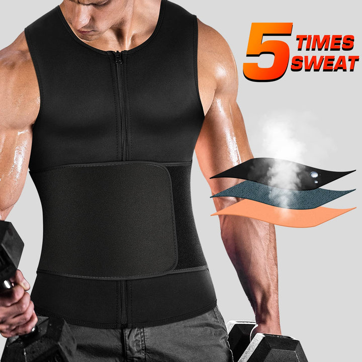 Cimkiz Mens Sweat Sauna Vest for Waist Trainer Zipper Neoprene Tank Top, Adjustable Sauna Workout Zipper Suit (Black, Small)