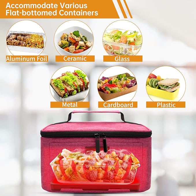 Aotto Portable Electric Lunch Box Food Heater, 12V/24V/110V 3-in-1 Car Food Warmer Heated Lunch Box for Adults, Cook, Reheat & Keep Meals Warm for Car, Truck, Travel, Work, Home - Pink