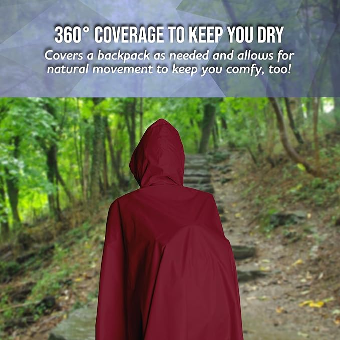 Heavy Duty Rain Poncho for Backpacking, Waterproof Lightweight for Adults, Military, Emergency, Camping, Men, Women