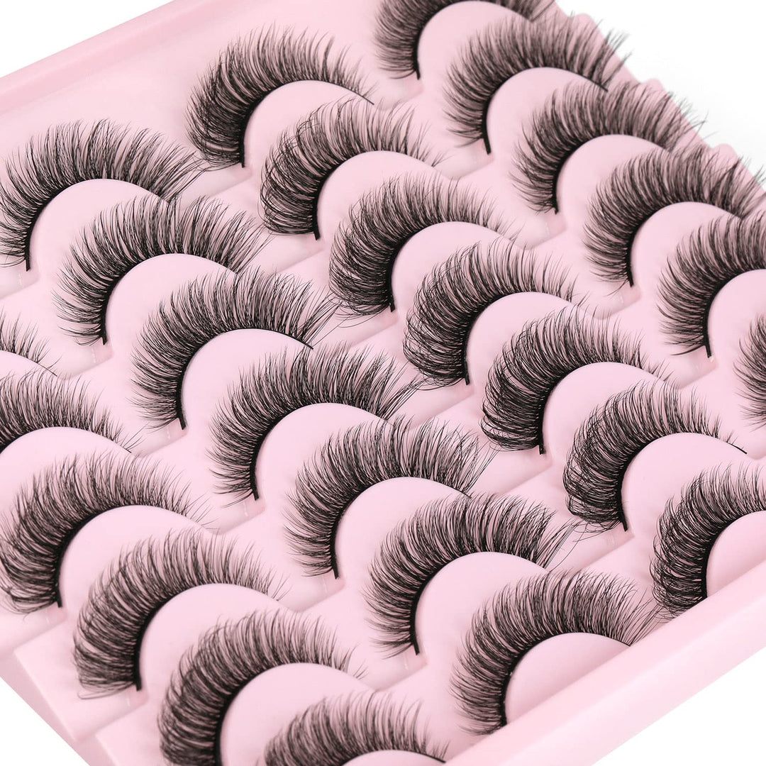 Wispy Mink Lashes 14mm 3D False Eyelashes Natural Look Cat Eye Short Strip Lashes Pack by Kiromiro