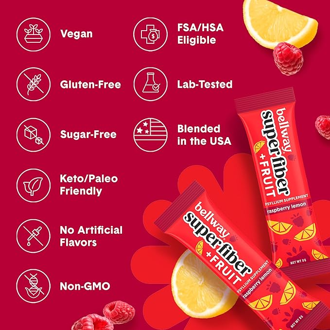 Bellway Super Fiber Powder + Fruit, Raspberry Lemon Super Fiber Packets + Fruit, Raspberry Lemon