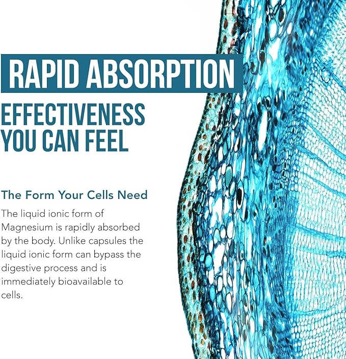 Liquid Magnesium | 8 oz - Ionic Magnesium Chloride, Highest & Fastest Absorption - Calm Mood, Sleep, Muscle Cramps & Spasms, Natural Laxative – Vegan, Glass Bottle (96 Servings)