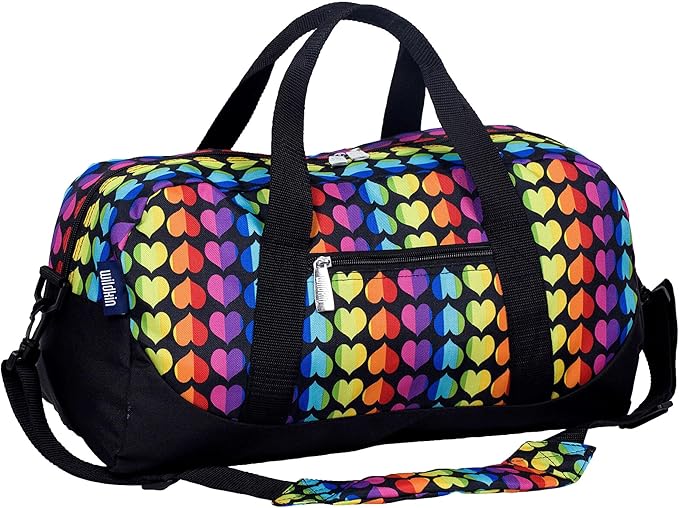 Wildkin Kids Overnighter Duffel Bag – Carry-On Size, Ideal for School & Sleepovers – Rainbow Hearts