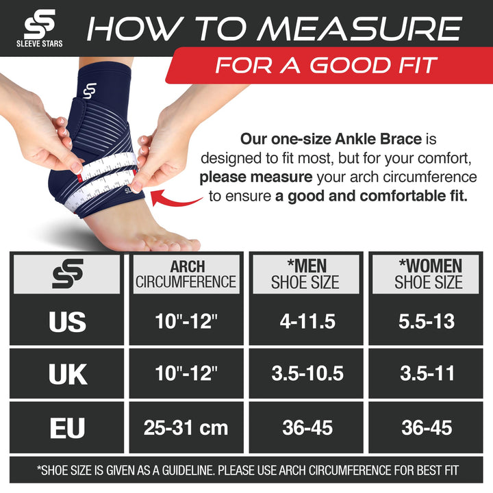 Sleeve Stars Ankle Support for Ligament Damage & Sprained Ankle, Plantar Fasciitis Support & Achilles Tendonitis Pain Relief, Ankle Brace for Women & Men w/Compression Ankle Strap (Single/Navy Blue)