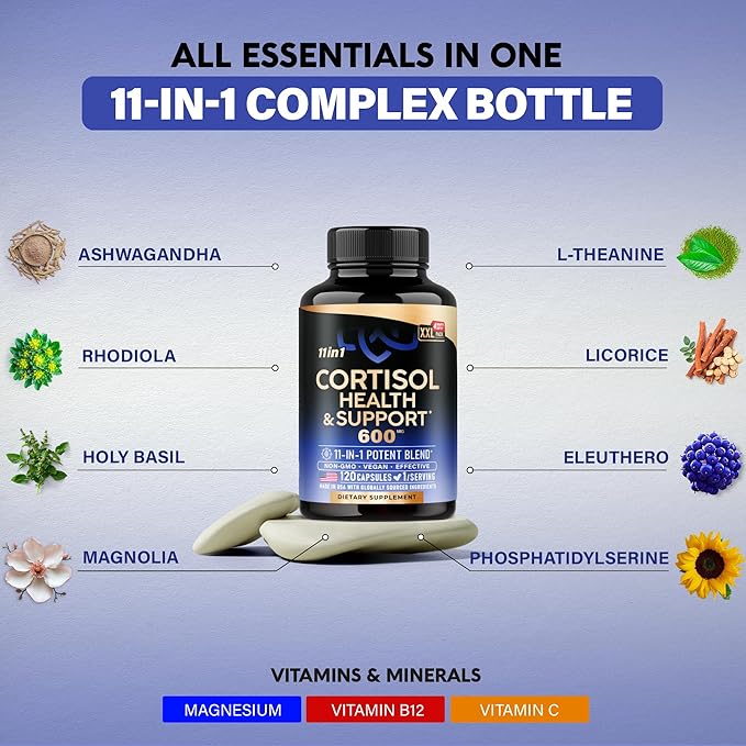 Cortisol Supplement for Women - Holy Basil | Ashwagandha | Rhodiola | L-Theanine - Plant-Based Hormone Balance - Mood, Focus & Sleep Support - Made in USA - Vegan, Non-GMO - 120 Capsules for 4 Months