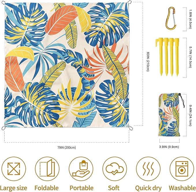 Beach Blanket Sandproof, Waterproof Beach Mat Oversized 79 X 83 Inch for 4-6 Adults, Lightweight Beach Blanket for Outdoor Travel Camping Hiking