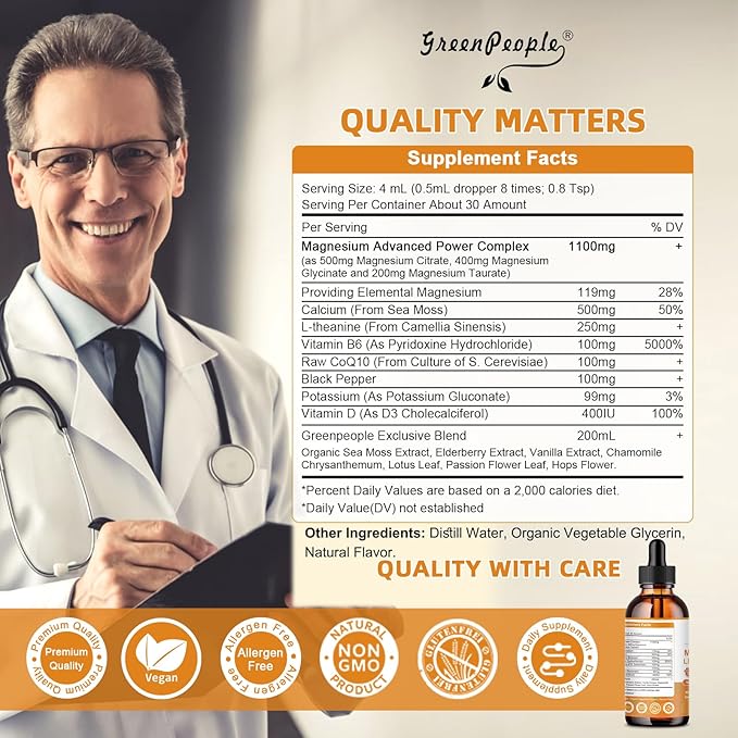 Magnesium Glycinate Liquid Drop - 17-in-1 Triple Absorption Magnesium Supplement with Magnesium Glycinate 400mg & Citrate 500mg for Calm Mood/Muscle & Sleep,4 fl. oz Pineapple Flavor