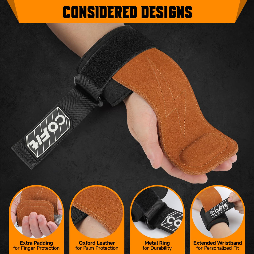 COFIT Wrist Straps for Weightlifting, Workout Wrist Wraps with Dual-Layer Oxford Leather, Enhanced Grip for Optimal Hand and Wrist Protection, Gym Lifting Straps for Deadlift and Powerlifting - Brown