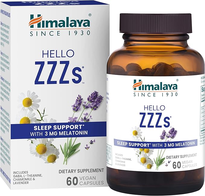 Himalaya Hello ZZZs with GABA, L-Theanine and Melatonin 3mg for Sleep Support and Occasional Sleeplessness, 60 Capsules, 2 Month Supply