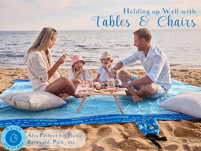 WEKAPO Beach Blanket Waterproof Sandproof Oversized Extra Large Sand Free Beach Mat with Stakes, Storage Bag - Essentials for Outdoor Beach, Picnic (Bohemian Starfish, 11 X 9 FT (1~10 Person))