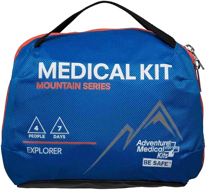 Adventure Medical Kits Mountain Series Medical Kit - Explorer - Emergency Medical First Aid Kit - For 4 People for 7 Days - Comes with a Trauma Pad, Medicine, Guide Book & More