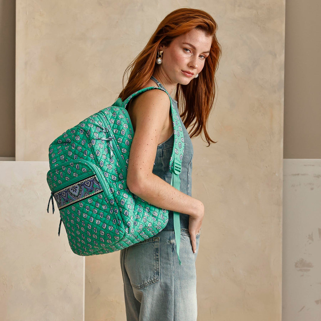 Vera Bradley Cotton Campus Backpack, Garden Green Leaf