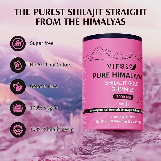 Shilajit Gummies, 3000 Mg Shilajit Pure Himalayan Organic with Ashwagandha, Turmeric Sugar-Free Gummies for Men and Women, Shilajit Supplement, Non-GMO Nature Shilajit for Energy, 120 Gummies