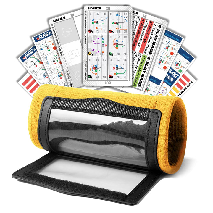 1NMORE Football Wristbands with Playbook System,Wrist Coach for Youth,Softball Wristbands with Tactics Stickers & Cards Yellow