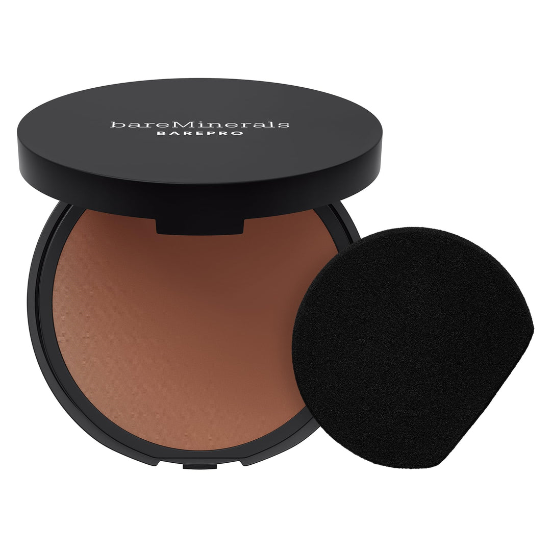 bareMinerals Barepro 24HR Skin-Perfecting Powder Foundation, Matte Pressed Powder Foundation Full Coverage with Plant-Based Squalene, Oil Control, Vegan - Deep 55 Neutral