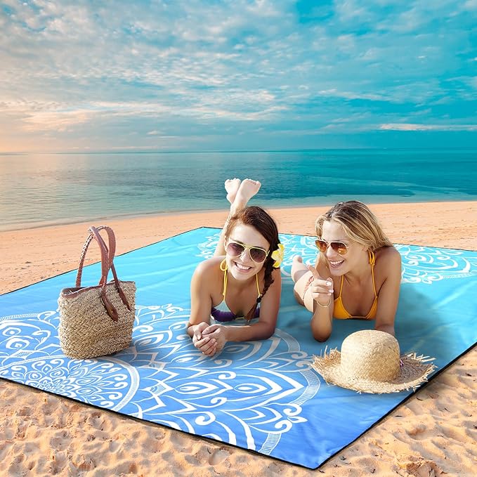 AISPARKY Beach Blanket Waterproof Sandproof, Oversized Large Beach Mat 79" X 83"/120"x108" for 1-8 Adults, Quick Drying&Compact&Lightweight, Picnic Mat Vacation Essentials for Beach Camping Travel