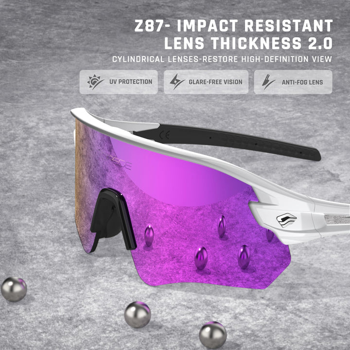 Sunglasses for Men Women Bike Cycling Fishing Running Driving Hiking Baseball Anti-fog Sports Z87 Sunglasses UV Protection 02EV (Matte white Black&Pink Purple REVO)