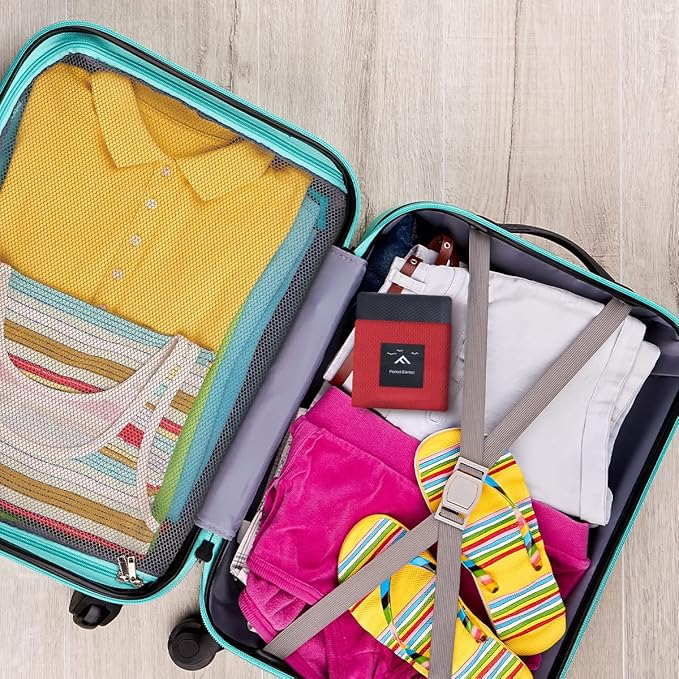 Picnic Blanket, Mini Pocket Beach Mat 43.3 x 55.1IN (2-3 People) Foldable, Lightweight Waterproof Sand Free, Foldable Thin Ground Sheet for Outdoor Camping Hiking Travel - with Hand Strap