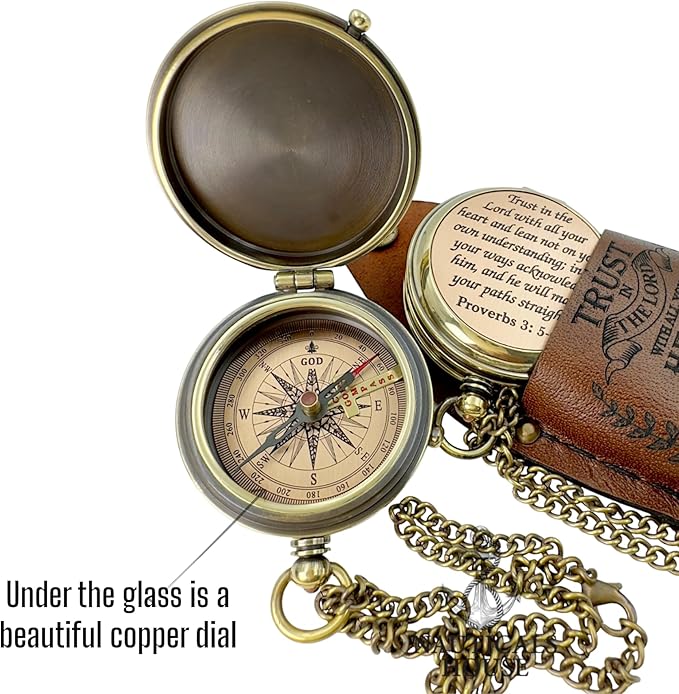 Bible Verse Brass Compass – “Trust in The Lord with All Your Heart” (Proverbs 3:5-6) | Religious Gifts for Men, Women, Boys, Girls, Teens | Daily Encouragement, Easter, Baptism, Faith-Based Keepsake