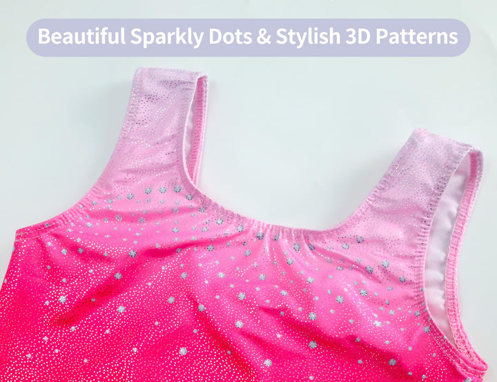 Domusgo Leotard for Girls Gymnastics Size 5-6 Years Old Shiny Pink Gradient Biketard