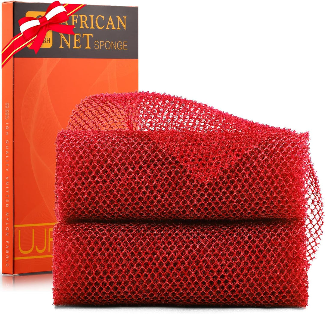 3-Piece African Net Bath Sponge Set | Exfoliating Body Scrubber | Blue