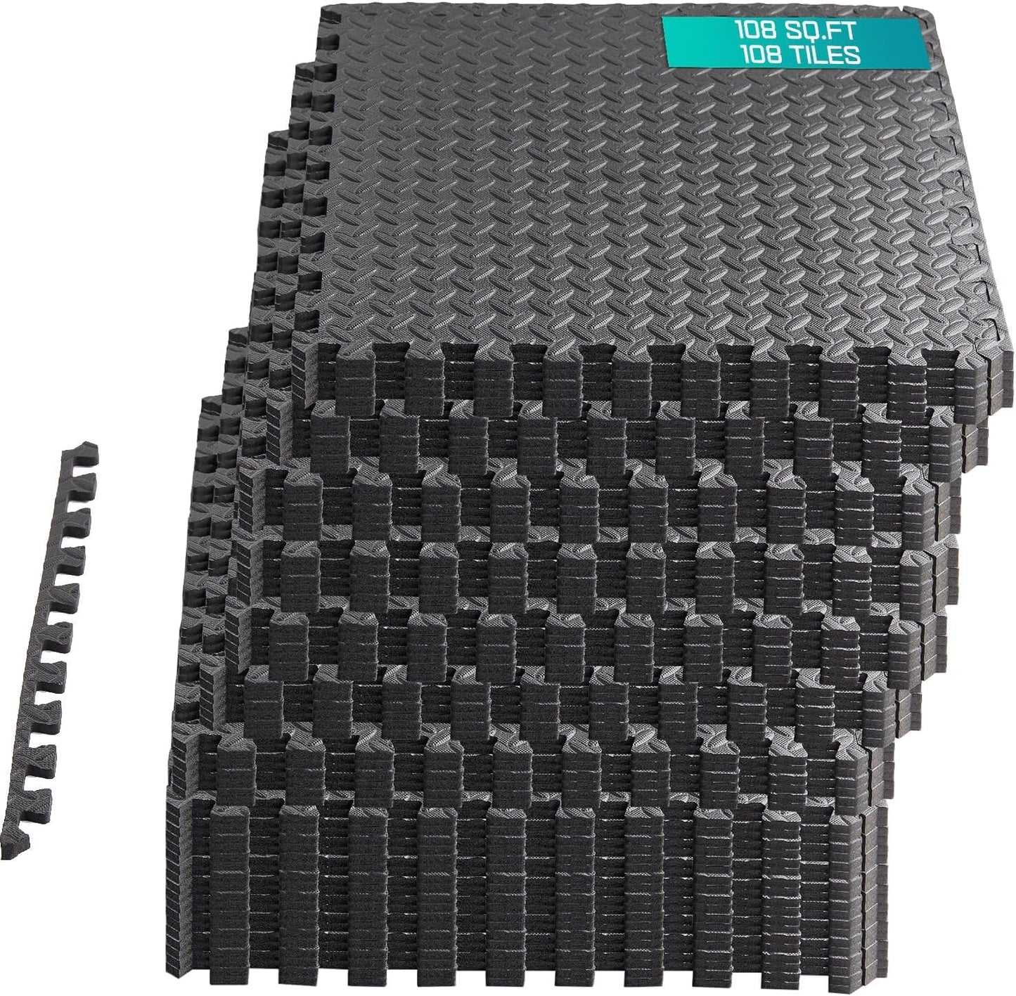 Yes4All 108 SQ. FT Puzzle/Interlocking Exercise Mat Tiles for Home Gym, Exercise EVA Foam Floor Padding with Border for Workout Equipment (Black)