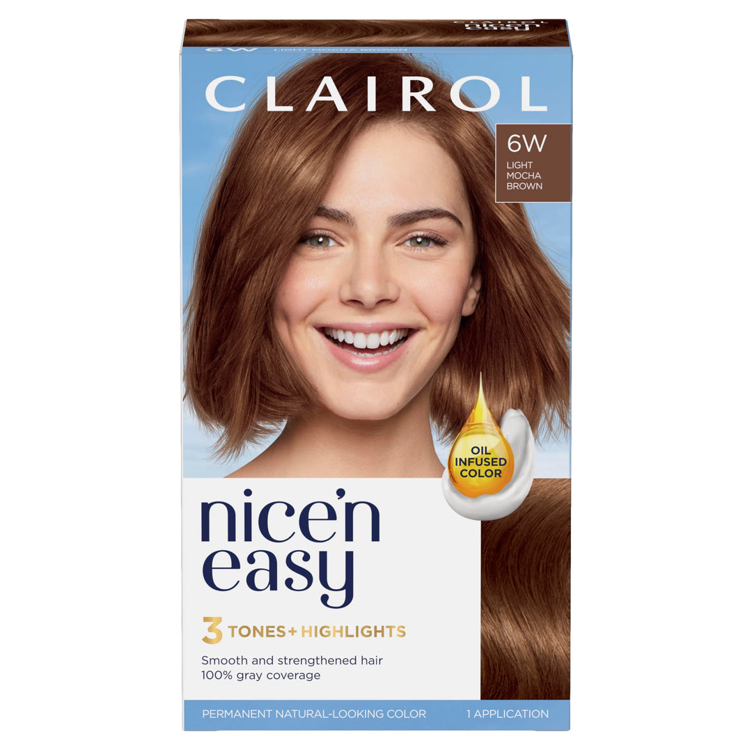 Clairol Nice'n Easy Permanent Hair Dye, 6W Light Mocha Brown Hair Color, Pack of 1