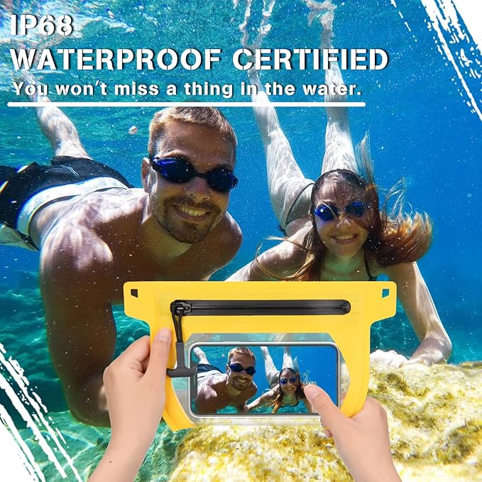 Hikeen 2 in 1 Waterproof Dry Bag with Screen Touch, IP68 Small Dry Bag Removable to Keep Phone Wallet Safe and Dry for Beach Swimming Kayaking Boating (Yellow)