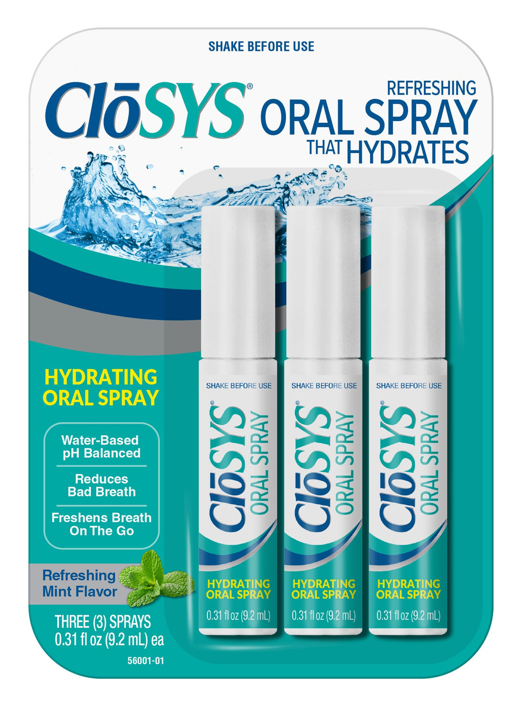 CloSYS Oral Breath Spray, 0.31 Ounce (3 Count), Mint, Sugar Free, pH Balanced, Fights Bad Breath