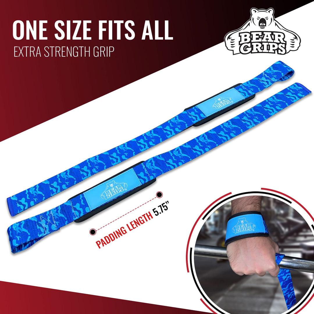 Bear Grips Lifting Straps Gym, Wrist Straps for Weightlifting, Gym Straps, Weightlifting Straps, Deadlift Straps, Weight Lifting Straps for Men, Weight Straps Lifting Women, 2 Lifting Strap Blue Camo