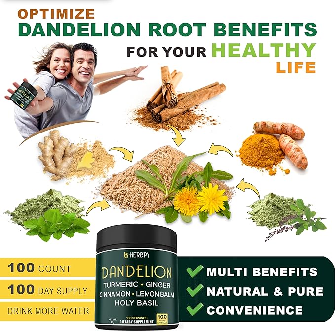 Bundle 7in1 Berberine HCl & 6in1 Dandelion Supplement - Support Immune, Digestion and Heart Health