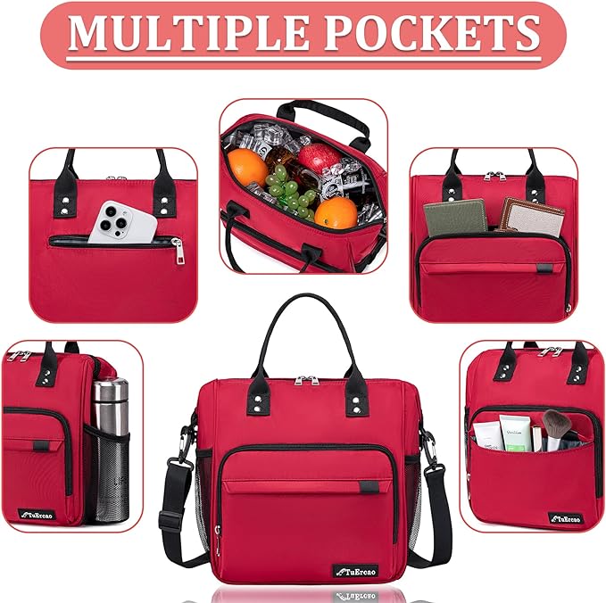 Red Lunch Box for Women for Work Insulated Lunch Bag for Female Adult, Fashion Ladies Lunch Tote Bag