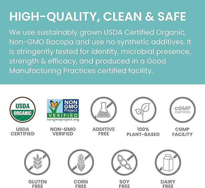 Himalaya Organic Bacopa Monnieri Nootropic Herbal Supplement, Mental Alertness, Supports Calm, Memory, Cognition, USDA Certified Organic, Non-GMO, 750 mg, 30 Plant-Based Caplets, 30 Day Supply