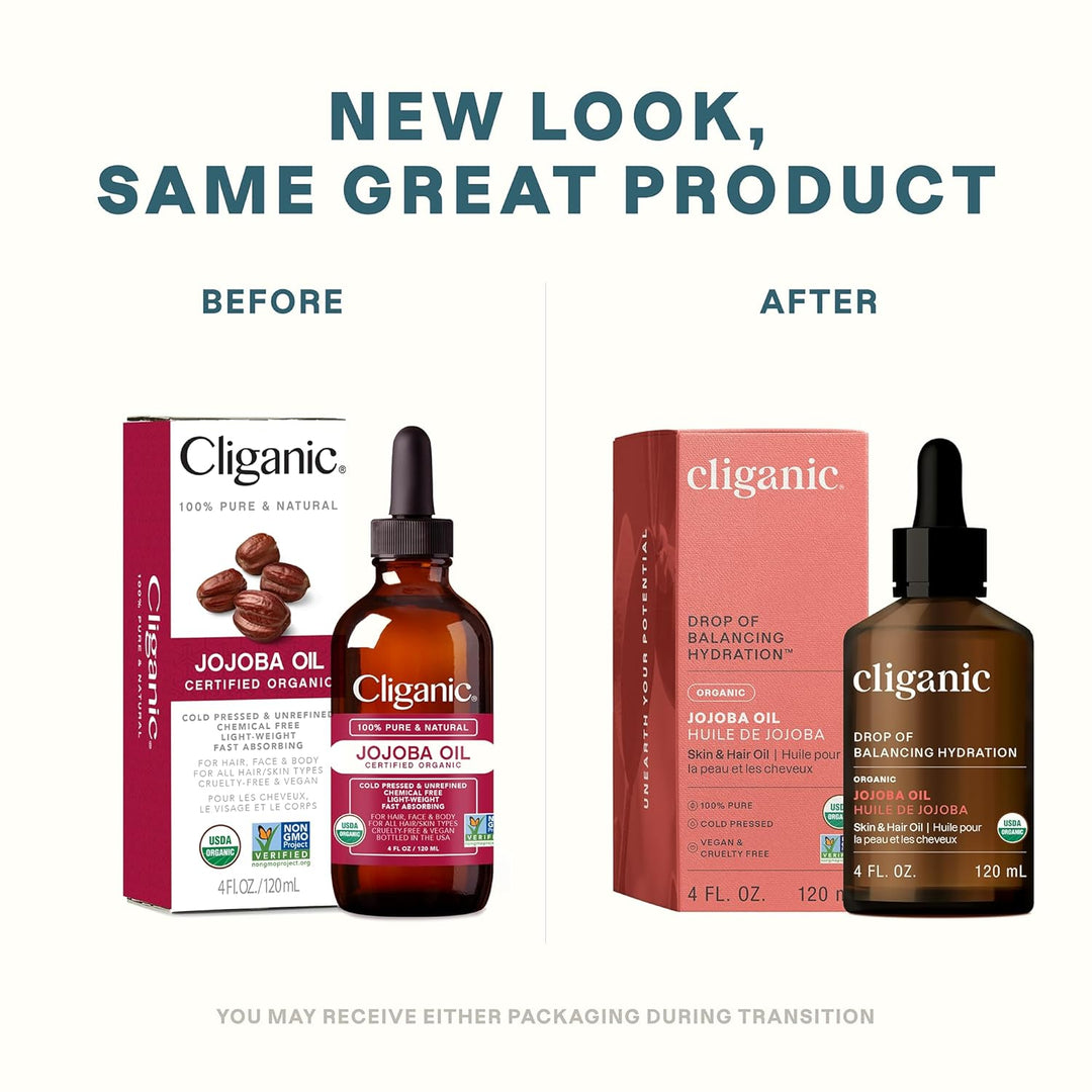 Cliganic 100% Pure Organic Jojoba Oil – Cold Pressed, Hexane Free | 2oz Hair & Face Care